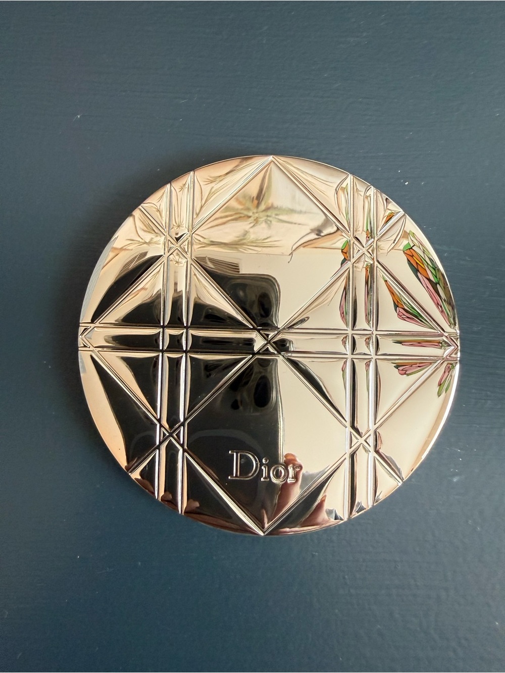 Dior Silver Embossed Geometric Round Mirror
